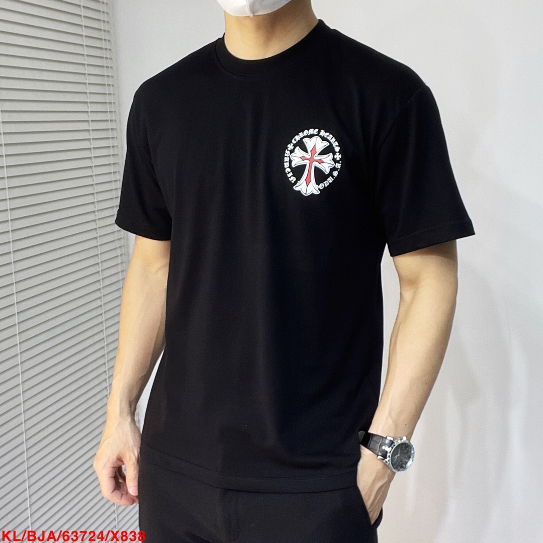 シンプル おしゃれ ロゴプリント クルーネック クロムハーツ Tシャツ コピー 半袖 トップス ブラック