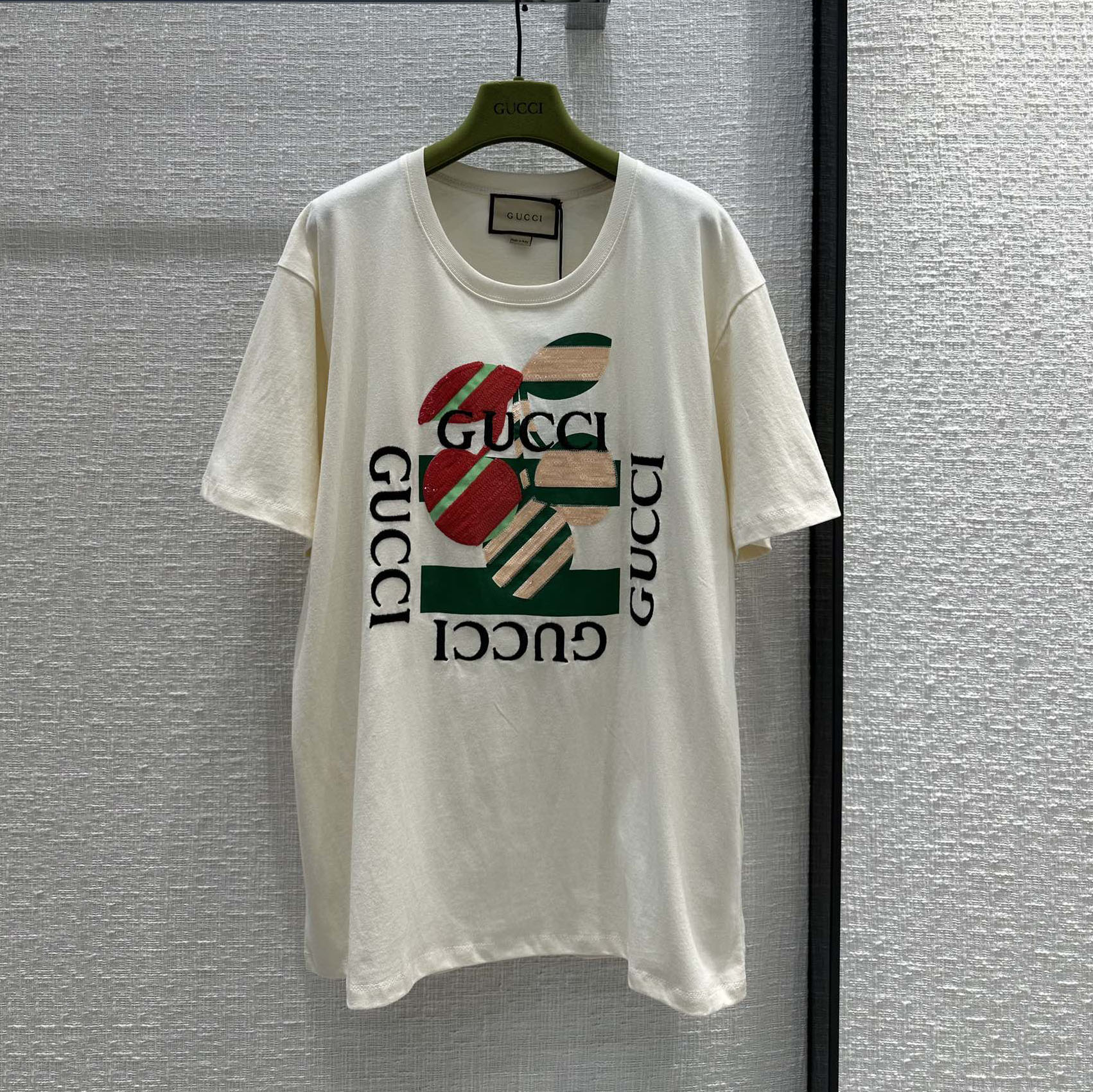 カジュアル オーバーサイズ スパンコール コットンTシャツ グッチ Tシャツ コピー 半袖