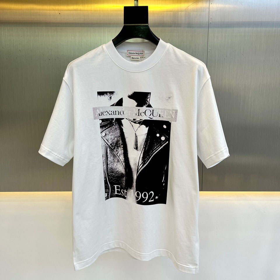 ユニセックス アトリエプリント 半袖Tシャツ アレキサンダー・マックイーン Tシャツ コピー ホワイト