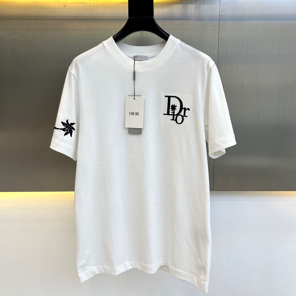 ベーシック 着回し クルーネック 刺繍入り クリスチャン・ディオール Tシャツ コピー ホワイト