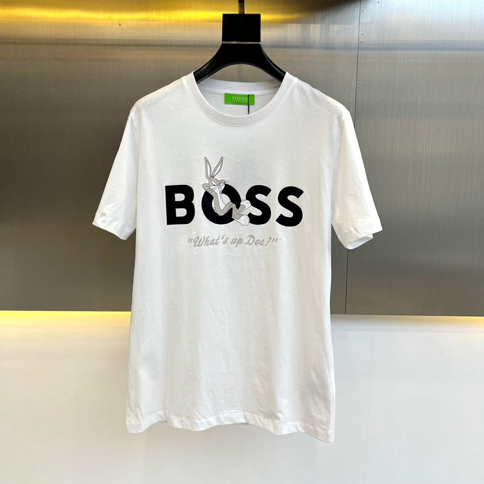 シンプル ロゴ プリント クルーネック ヒューゴ・ボス Tシャツ コピー 半袖 ホワイト