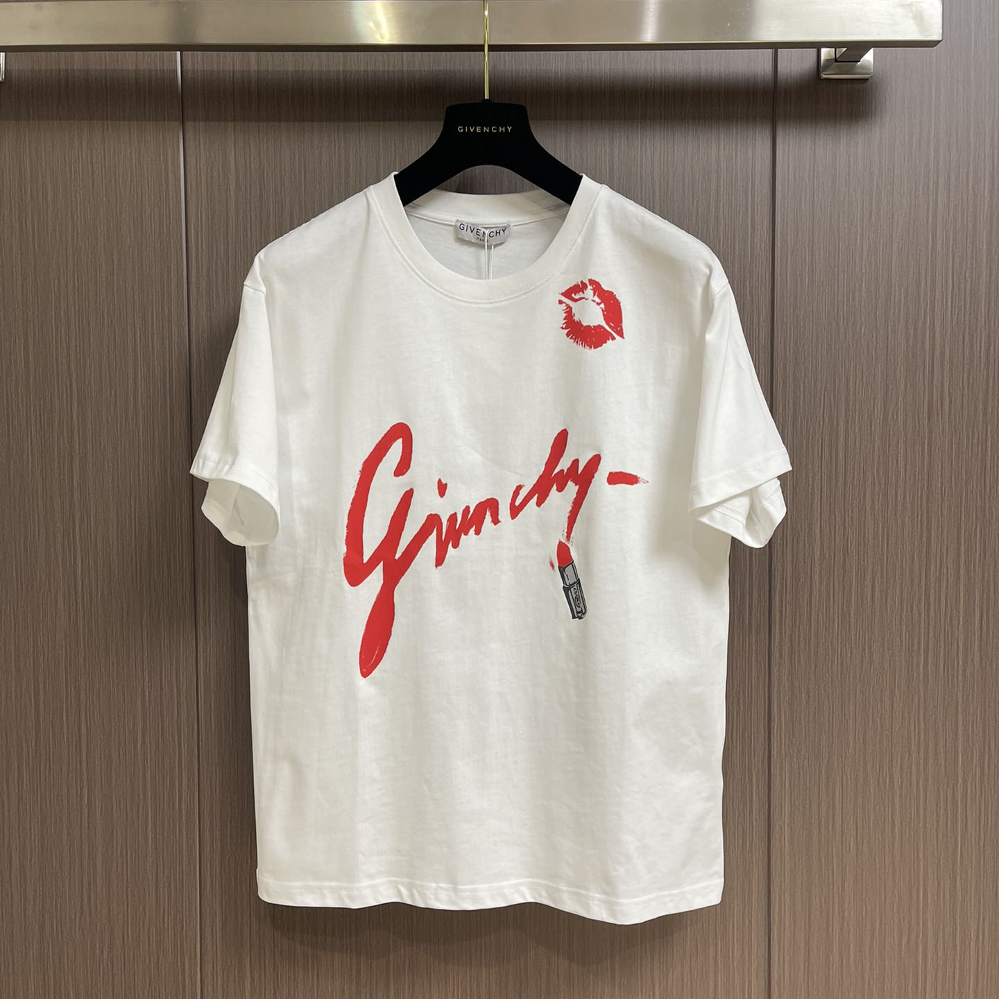 人気 リップスティックプリント Tシャツ ジバンシィ Tシャツ コピー クルーネック ホワイト