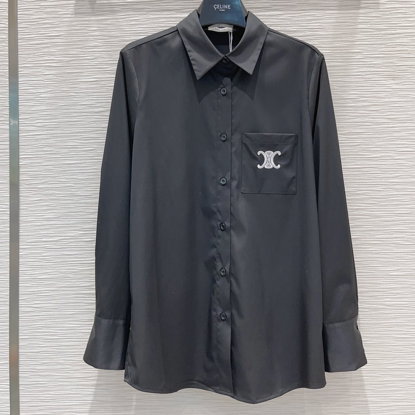 シンプル トリオンフ 刺繍 ロゴ ロングスリーブシャツ セリーヌ シャツ コピー ブラック