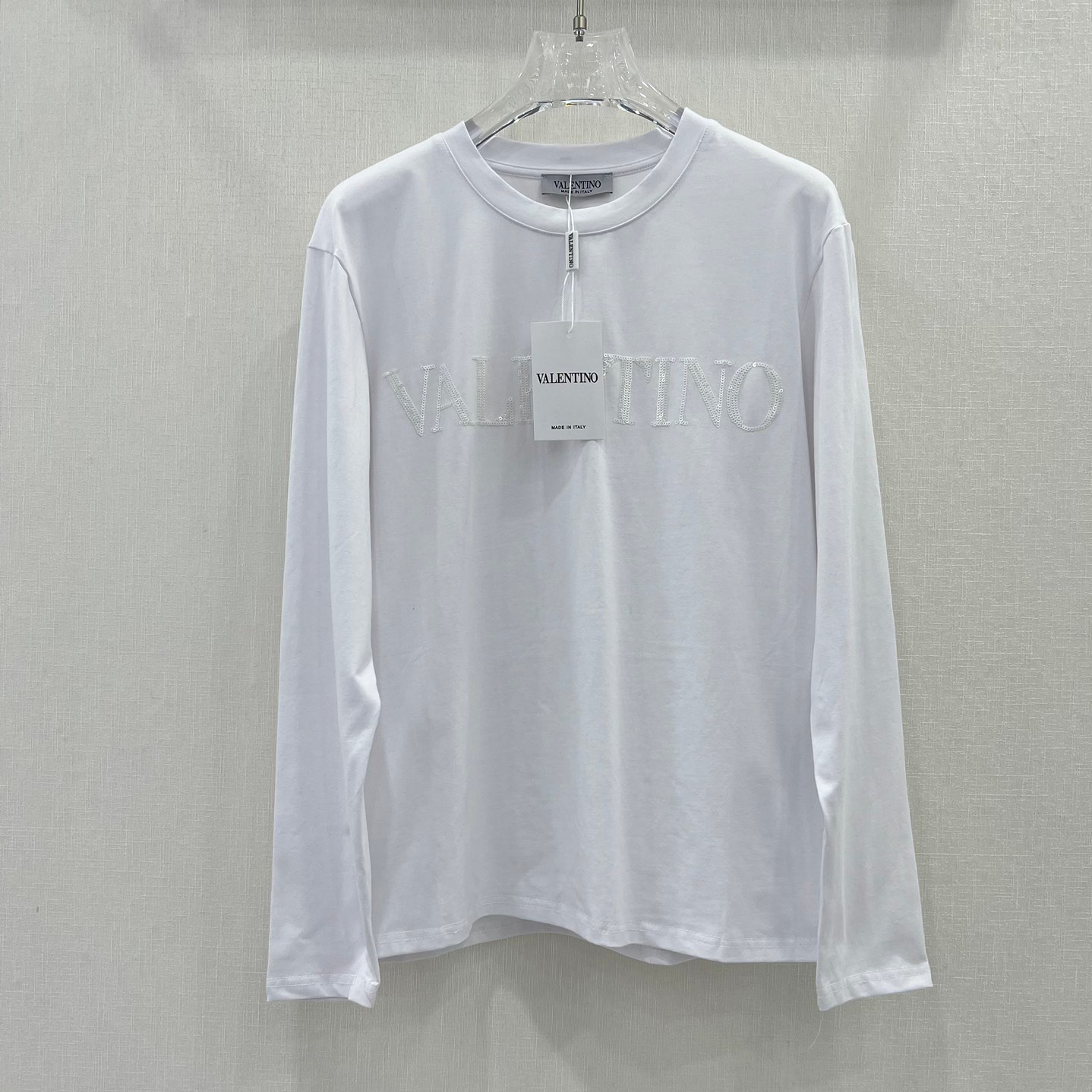 シンプル スパンコールロゴ クルーネック ヴァレンティノ Tシャツ コピー ホワイト