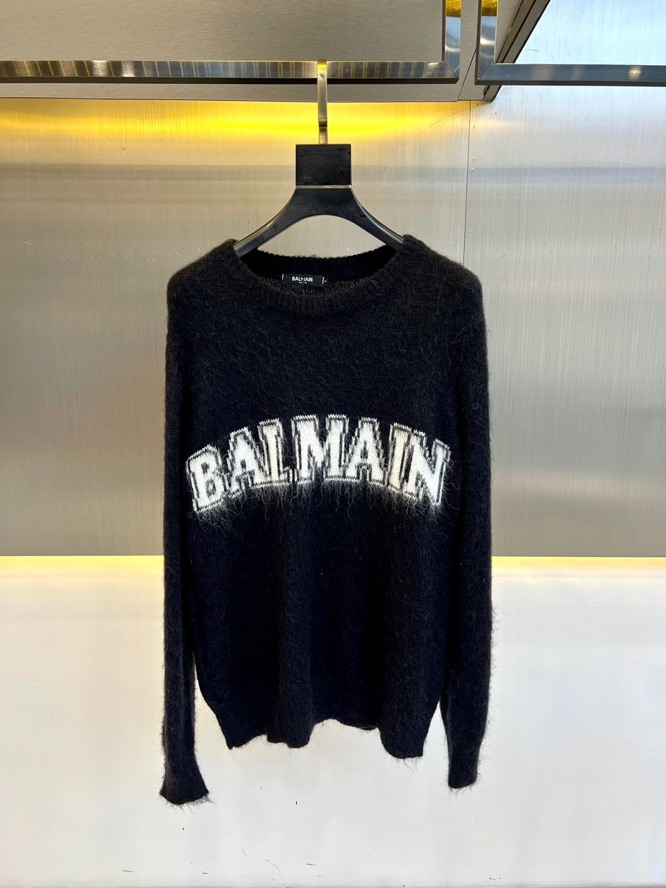 人気 ロゴ 合わせやすい バルマン セーター コピー ウールブレンド ブラック