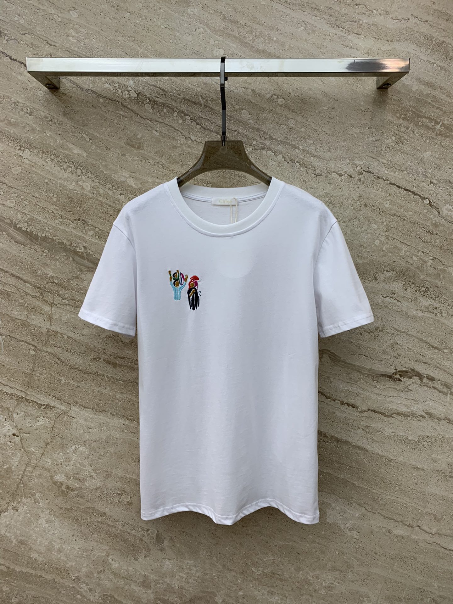シンプル 刺繍入り コットン 半袖Tシャツ クロエ Tシャツ コピー 合わせやすい
