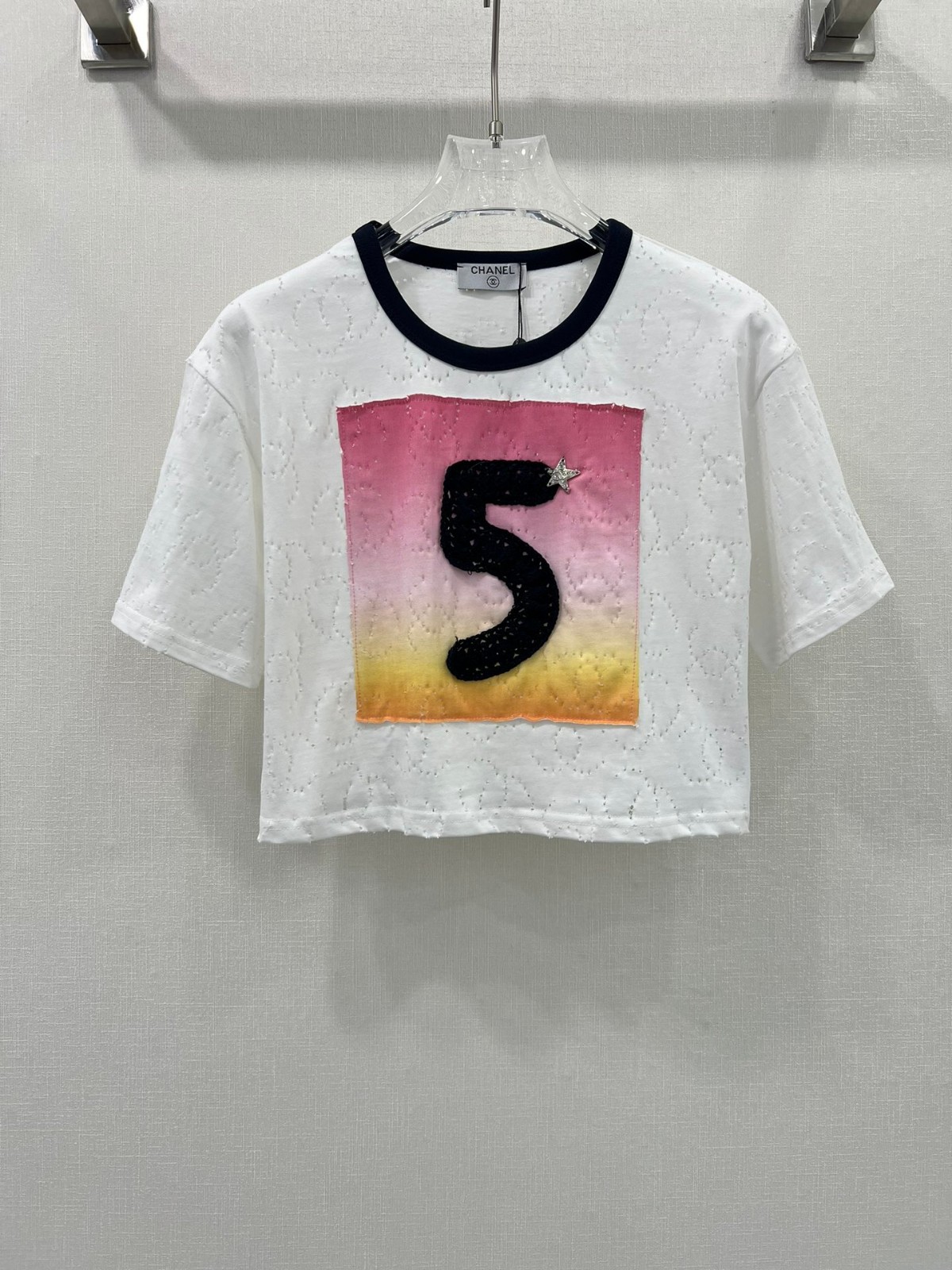 トレンド クロップド 半袖Tシャツ シャネル Tシャツ 偽物 レディース