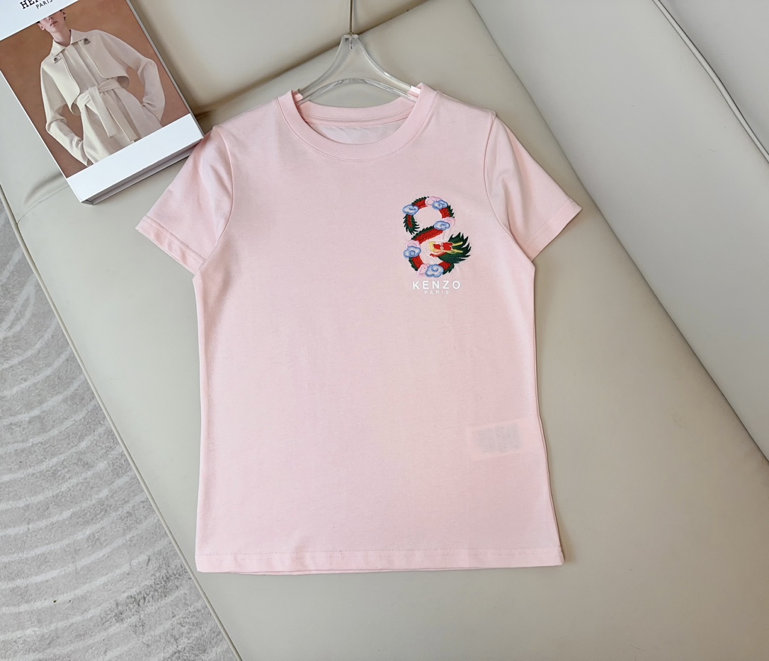 YEAR OF THE DRAGON CREST エンブロイダリー 半袖Tシャツ ケンゾー Tシャツ コピー ピンク