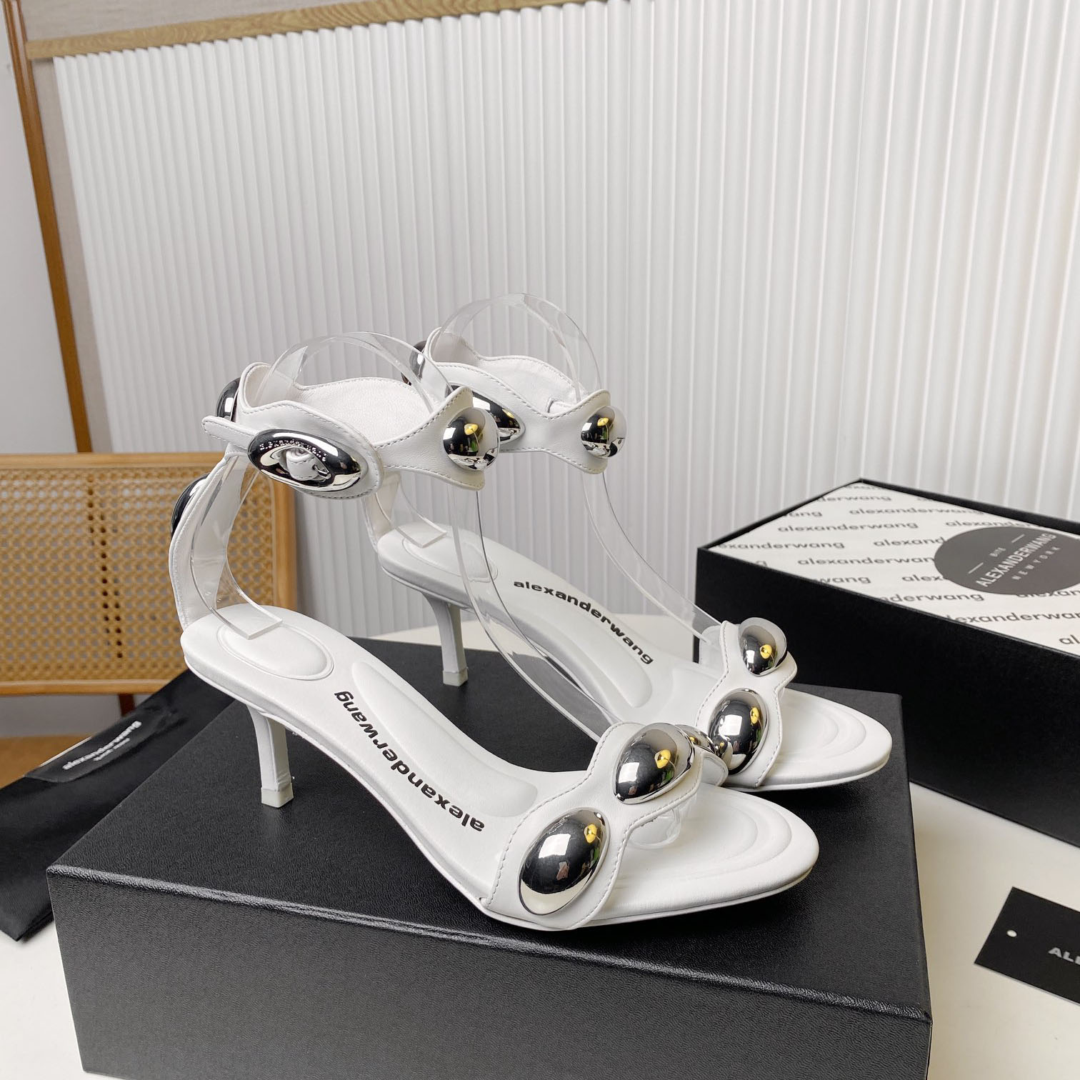dome 6.5cm ゴートスキン ミッドヒールサンダル アレキサンダーワング サンダル コピー ホワイト