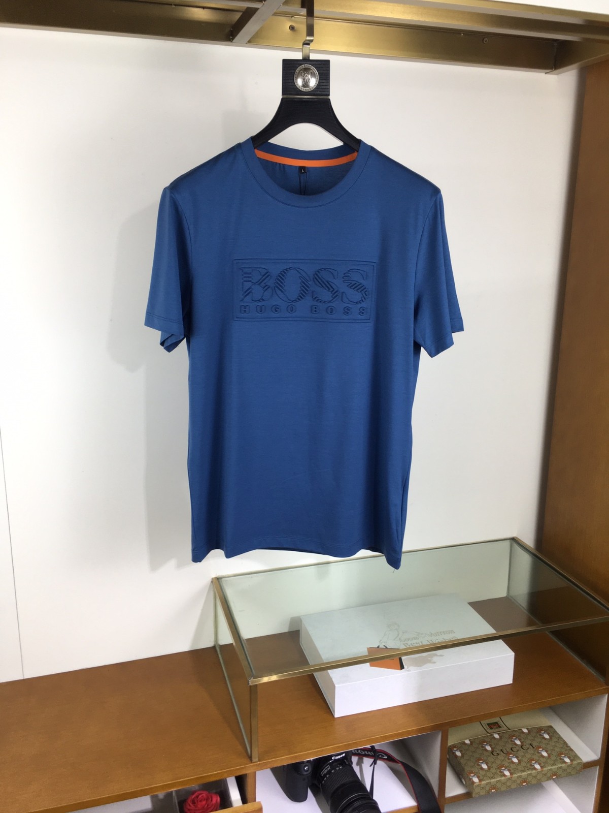 エンボスロゴ シルケットコットン 半袖Tシャツ ヒューゴ・ボス Tシャツ コピー ブルー