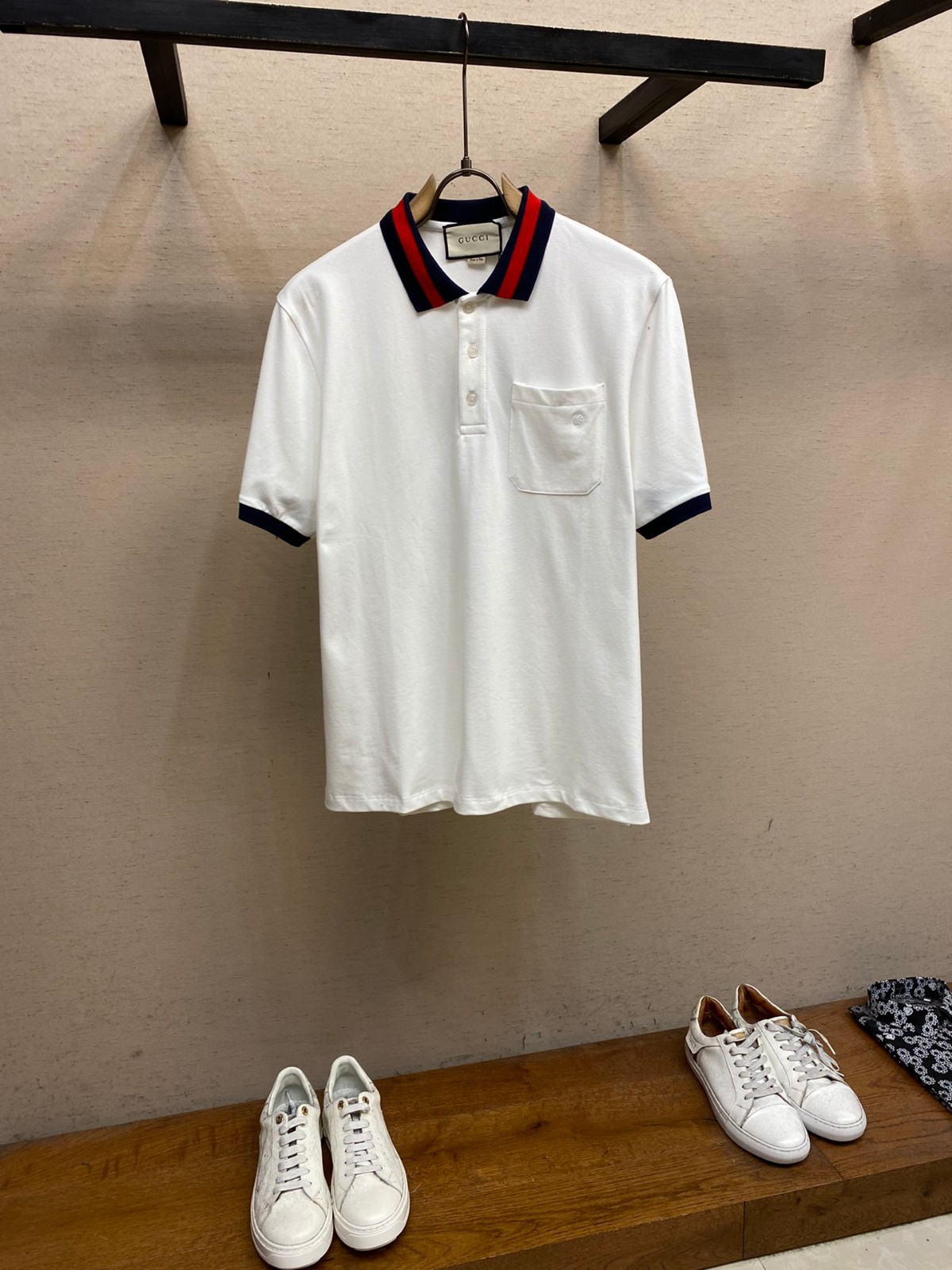 ウェブ ストライプ カラー（襟）付き半袖 ポロシャツ グッチ Tシャツ コピー ホワイト