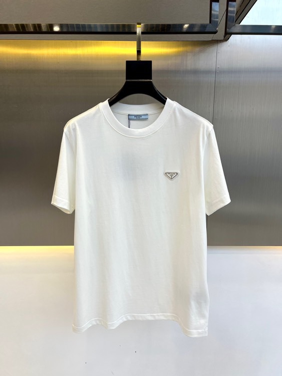 シンプル トライアングルロゴ付き 半袖Tシャツ プラダ Tシャツ コピー ホワイト