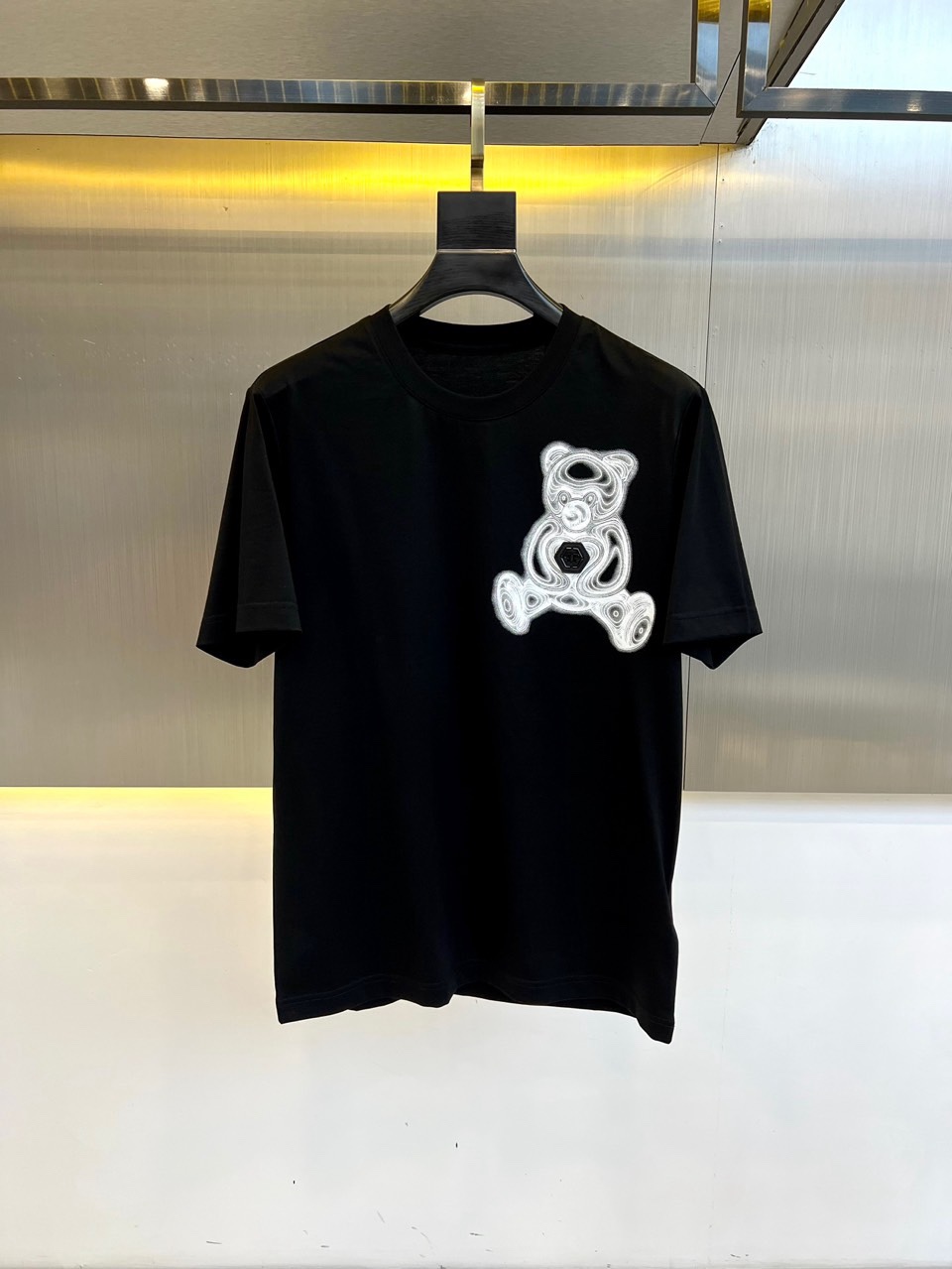 テディベアモチーフ コットン クルーネック フィリッププレイン 半袖Tシャツ コピー ブラック