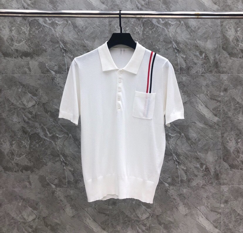 カジュアル トムブラウン 半袖Tシャツ コピー ニット ポロシャツ ホワイト
