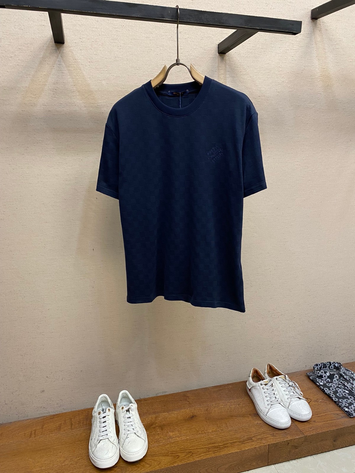 ダミエ クルーネック Tシャツ ルイ・ヴィトン 半袖Tシャツ コピー ブルー