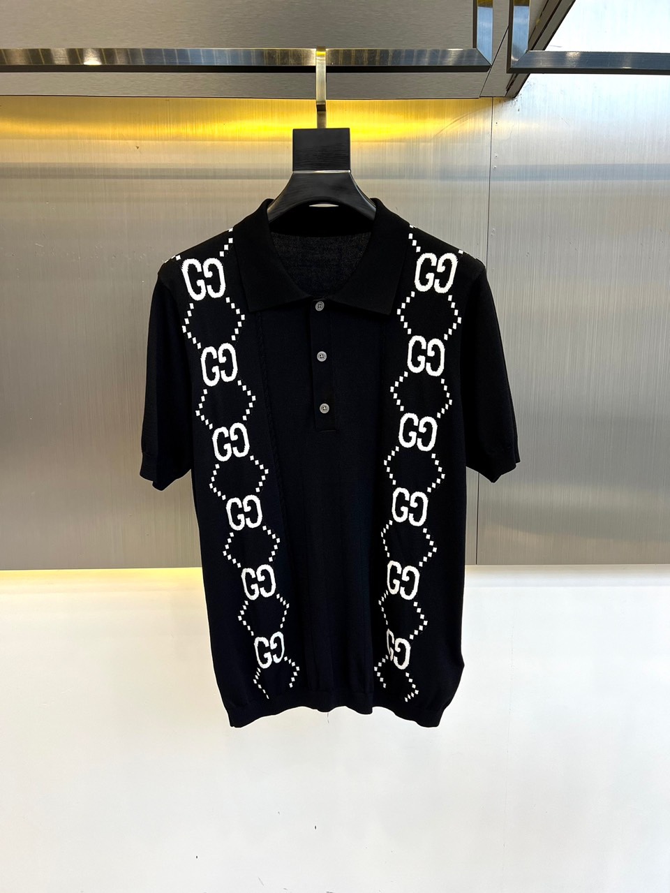 春夏 快適 GG グッチ 半袖Tシャツ コピー ニット ポロシャツ ブラック