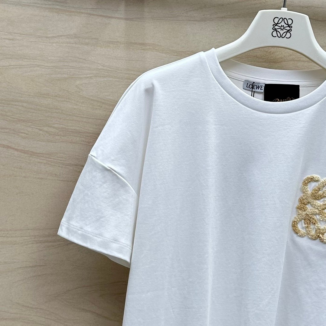 カジュアル ボクシーフィット 半袖Tシャツ ロエベ Tシャツ スーパーコピー ホワイト