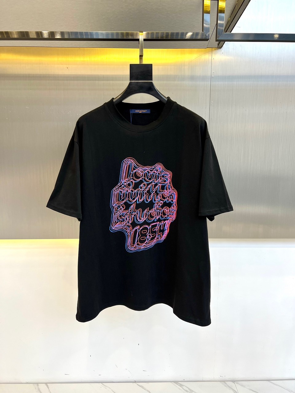 カジュアル ルイヴィトン Tシャツ 偽物 コットン 半袖Tシャツ ブラック