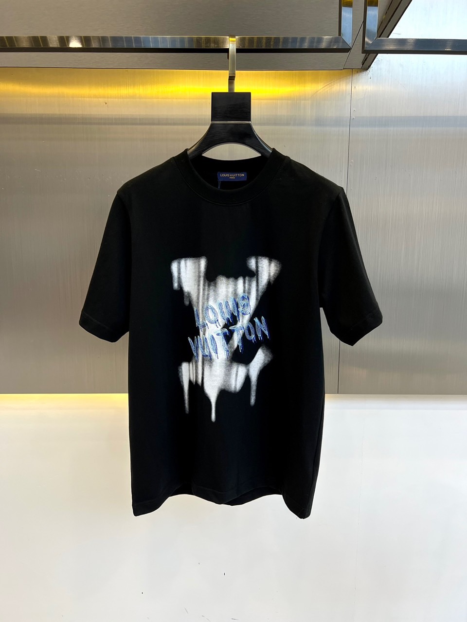 カジュアル ロゴ クルーネック ルイヴィトン Tシャツ 偽物 半袖Tシャツ ブラック