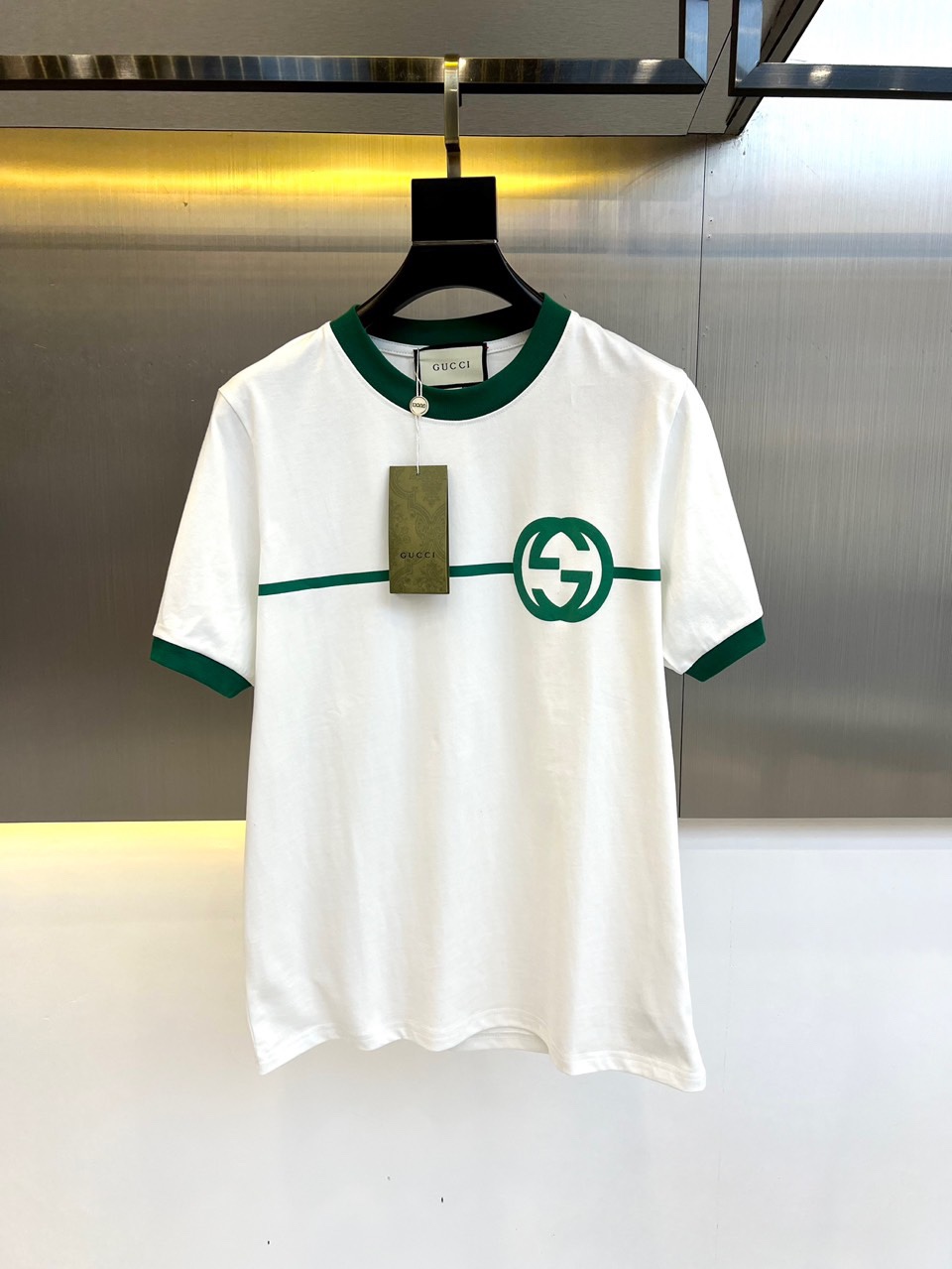 おしゃれ ロゴ クルーネック 半袖Tシャツ グッチ Tシャツ コピー ホワイト
