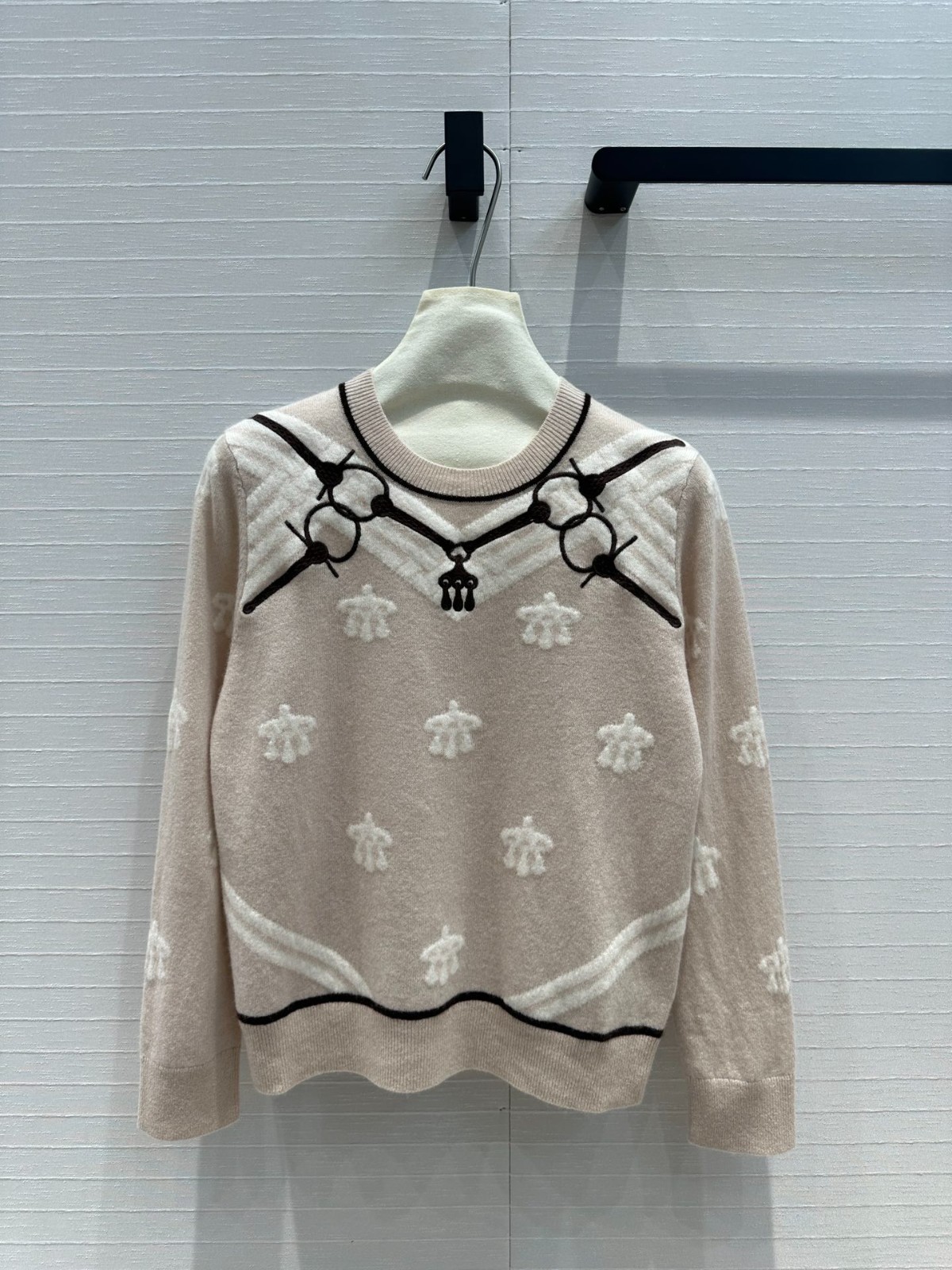 馬銜 刺繍入り ウール＆カシミヤ ニット エルメス セーター コピー ベージュ