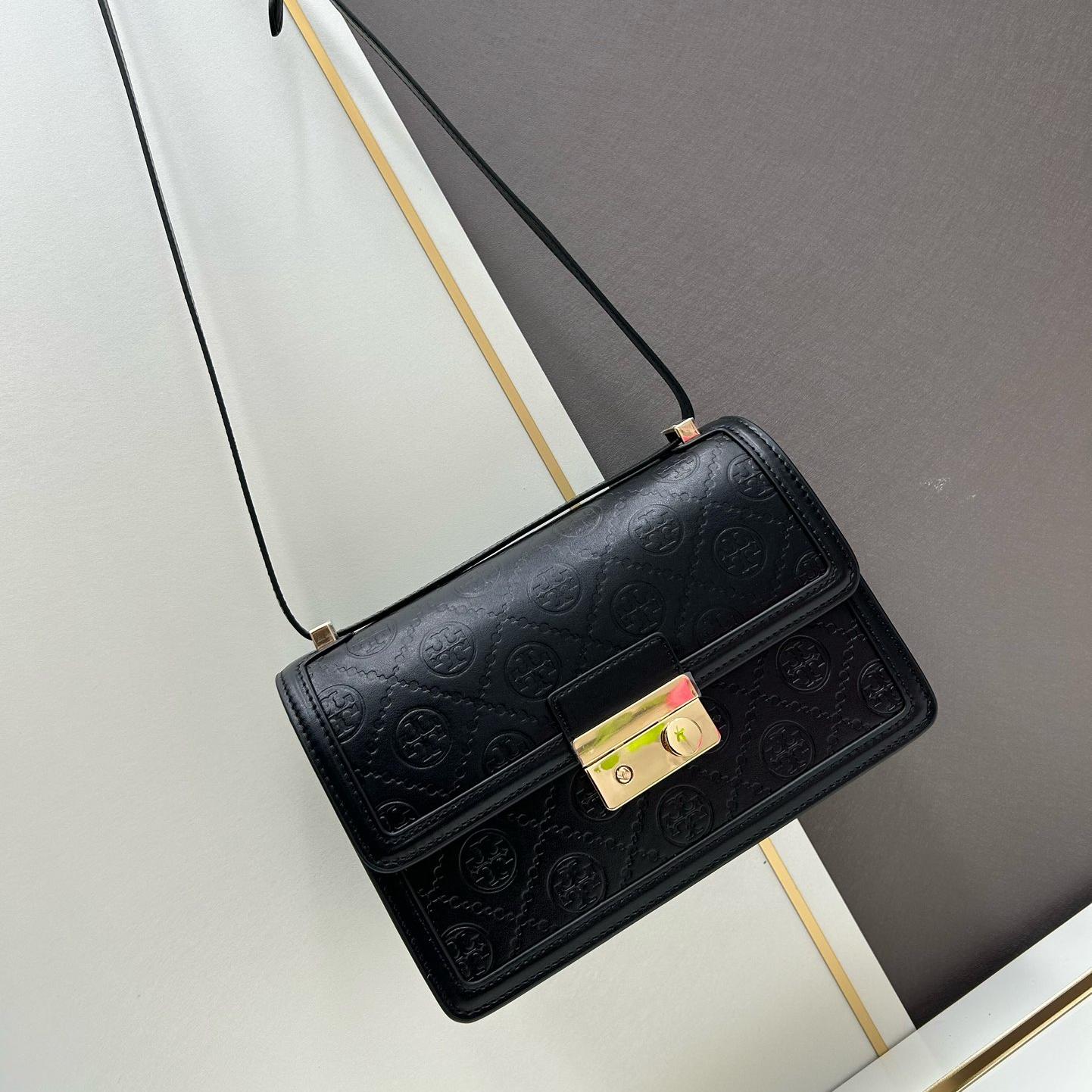 Tモノグラム レザー ショルダーバッグ トリーバーチ バッグ コピー ブラック