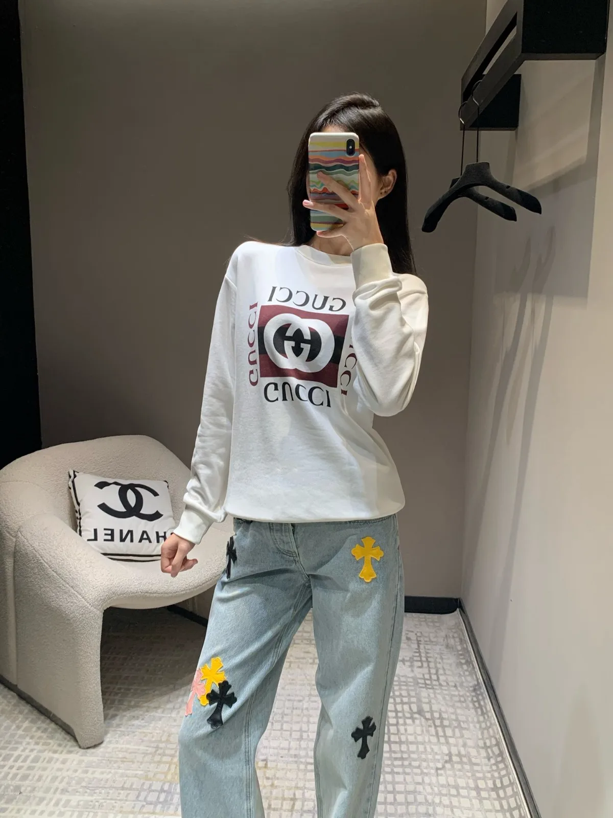 ロゴプリント コットン スウェットシャツ グッチ Tシャツ コピー ホワイト