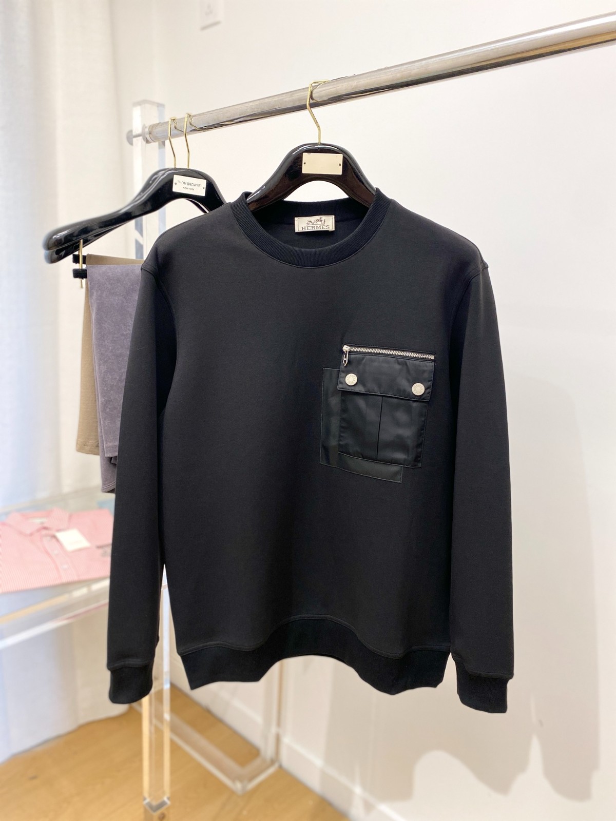 定番 カジュアル エルメス Tシャツ コピー クルーネック コットン スウェットシャツ ブラック