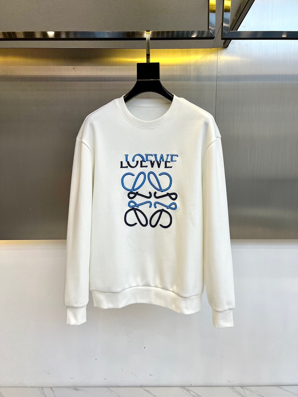 ロゴ刺繍 コットン  スウェットシャツ ロエベ Tシャツ コピー クルーネック ホワイト