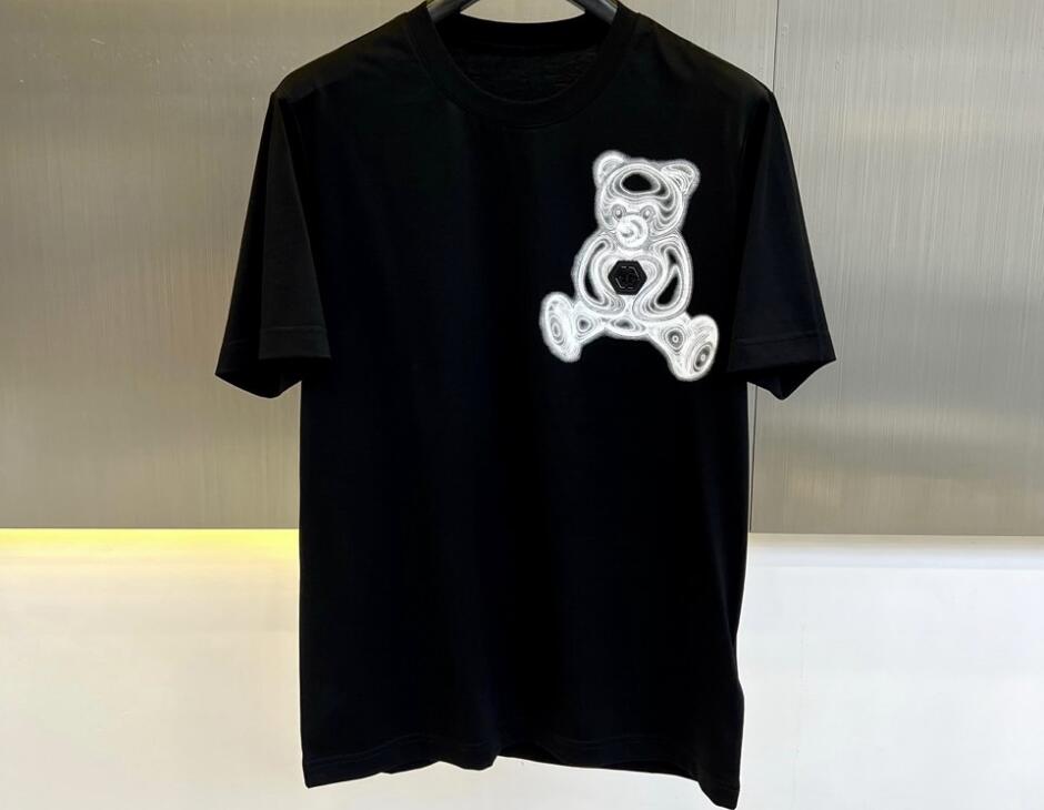テディベアモチーフ コットン クルーネック フィリッププレイン 半袖Tシャツ コピー ブラック