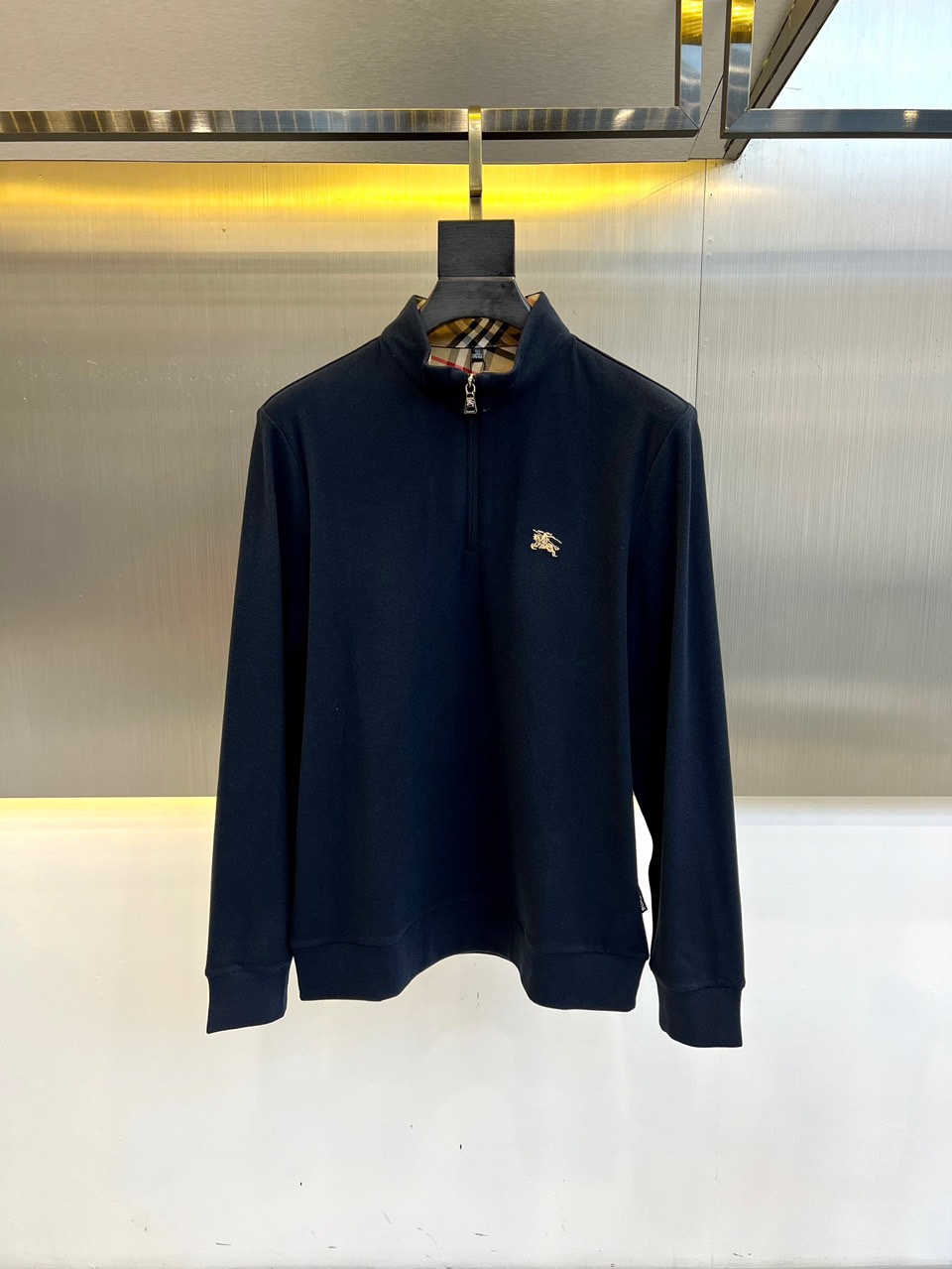 ハーフジップ フリース プルオーバー バーバリー 長袖Tシャツ 偽物 ネイビー