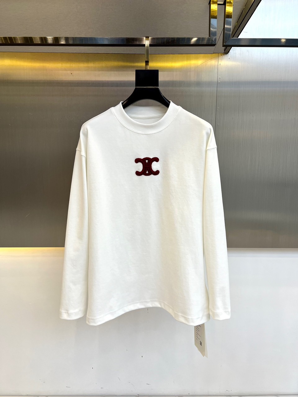 シンプル トリオンフ コットン 長袖Tシャツ セリーヌ Tシャツ コピー ホワイト