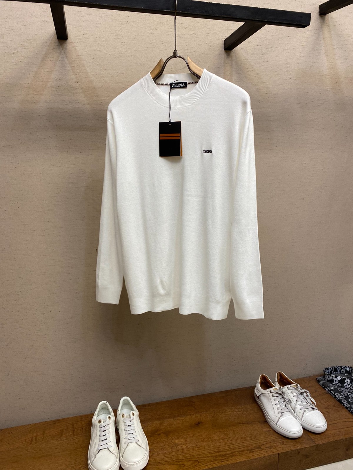 シンプル 上品 シルク＆ウール カットソー エルメネジルド・ゼニア ニット 偽物 ホワイト