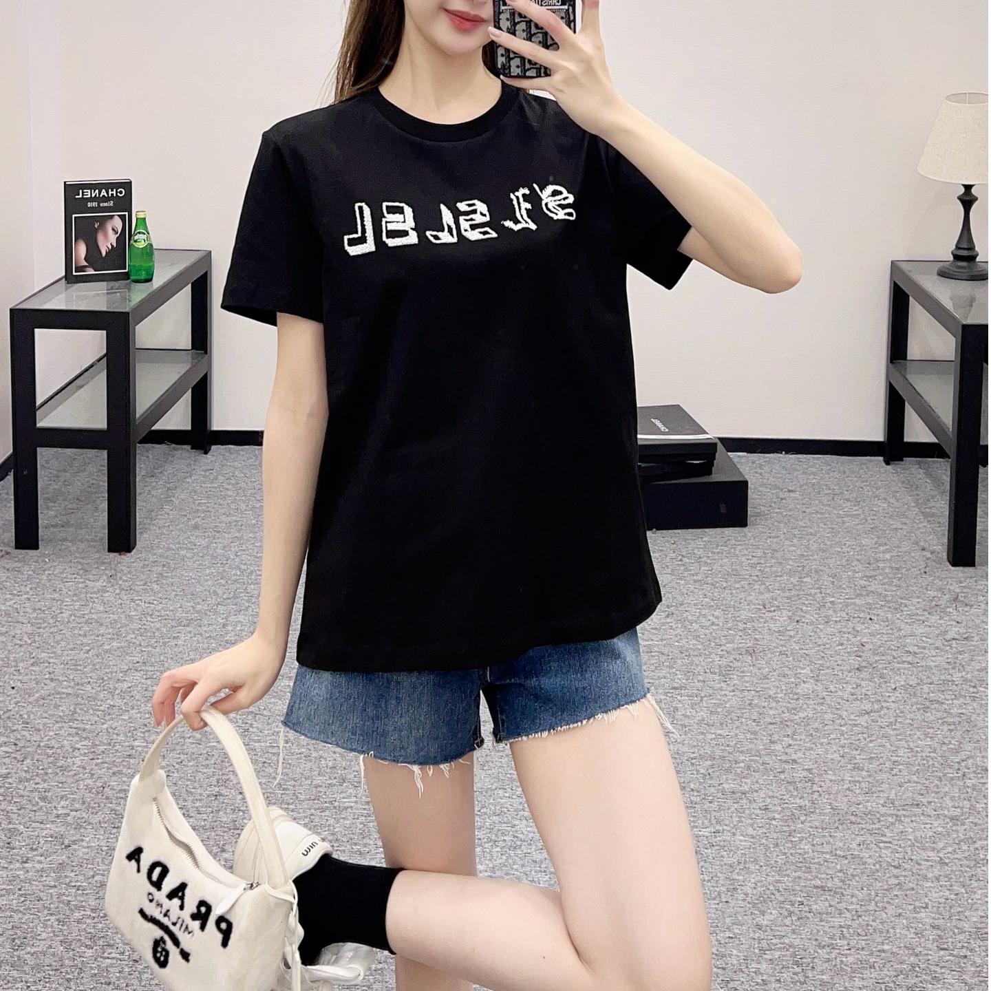 シンプル ロゴ入り コットン 半袖Tシャツ イヴ・サンローラン Tシャツ コピー ブラック