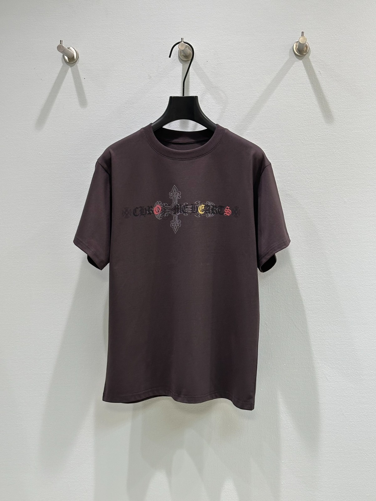 ユニセックス プリント 半袖Tシャツ クロムハーツ Tシャツ コピー コットン ダークブラウン