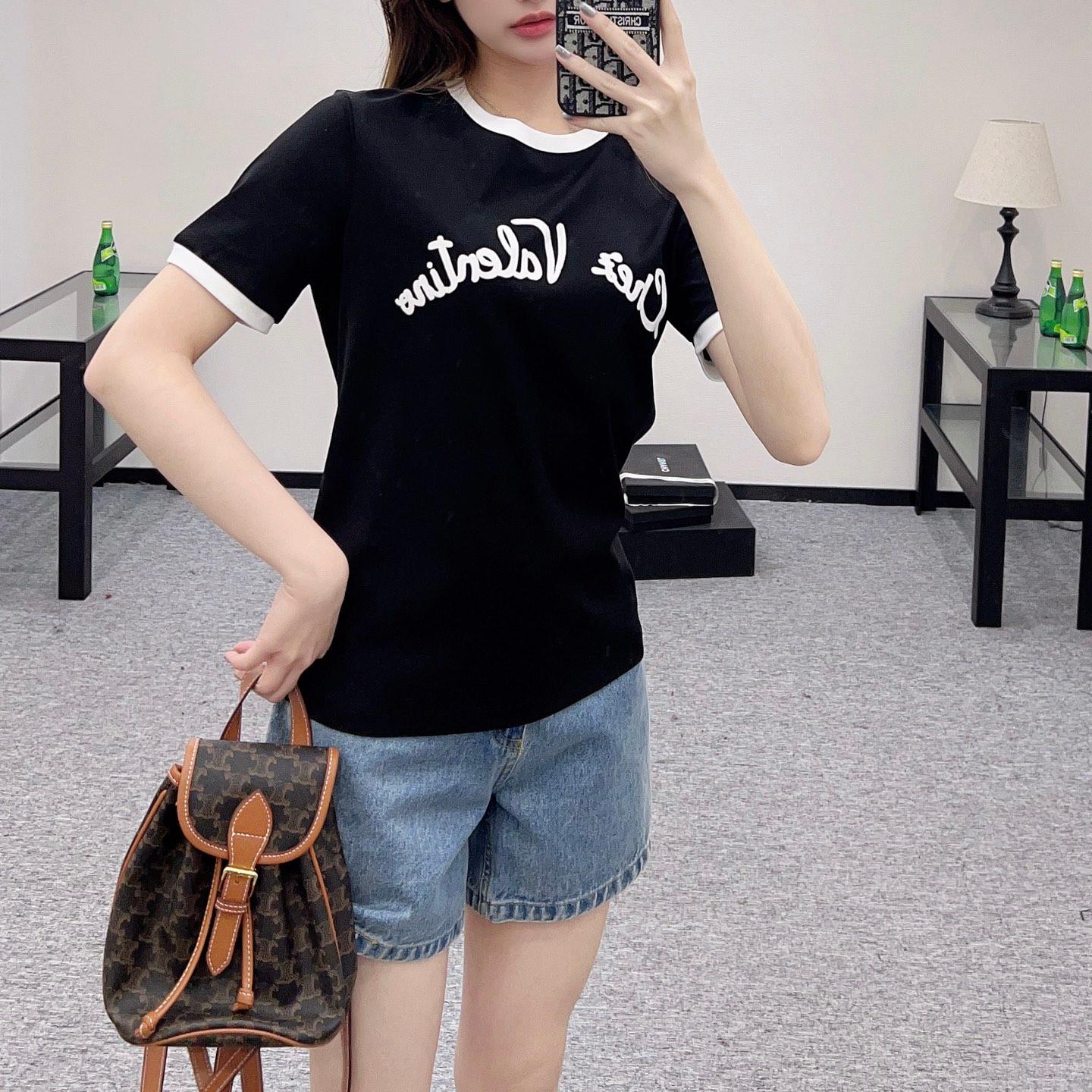 定番 カジュアル コットン 半袖Tシャツ ヴァレンティノややあり Tシャツ コピー ブラック