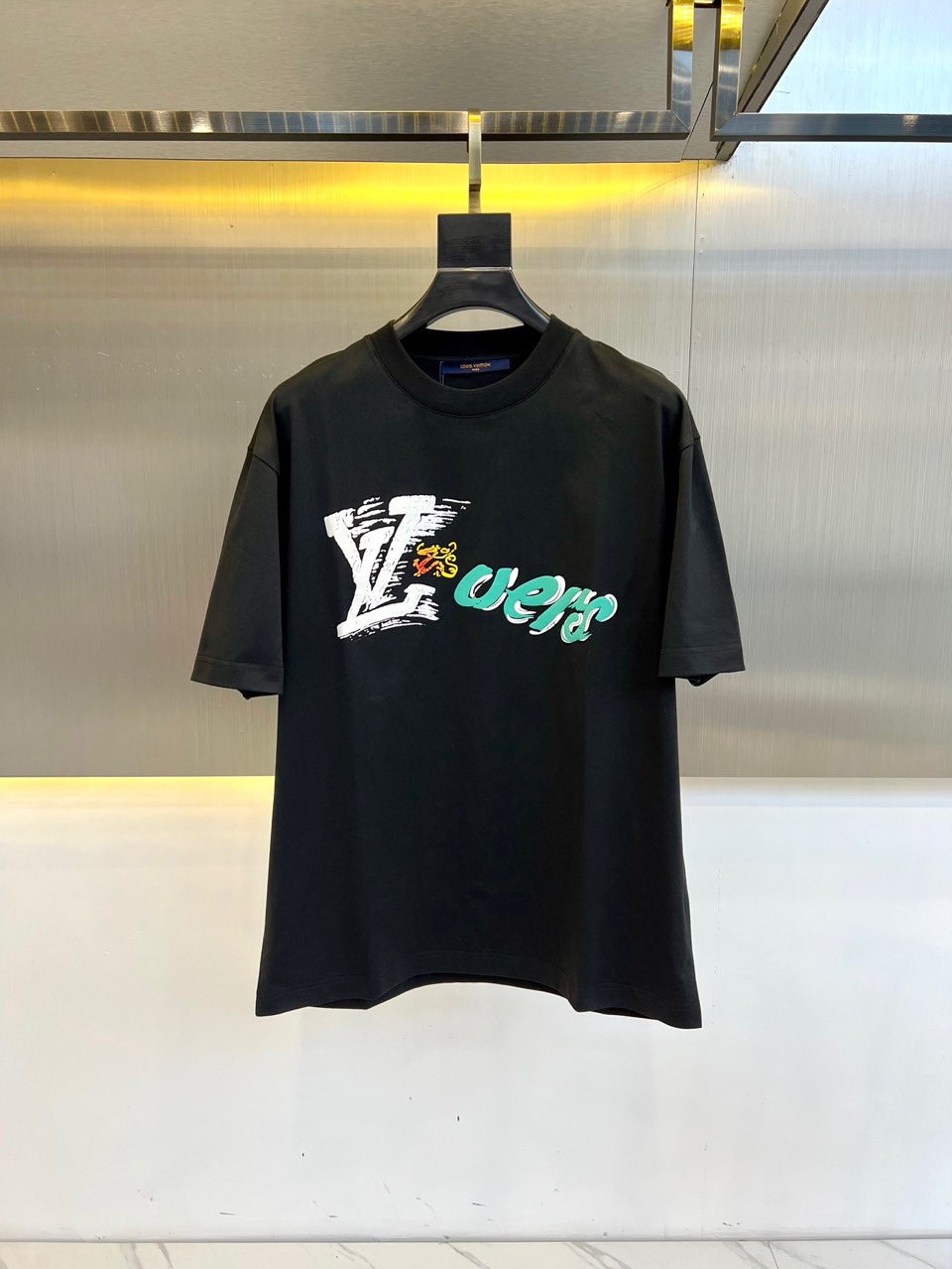 カジュアル ロゴ クルーネック コットン 半袖Tシャツ ルイ・ヴィトン Tシャツ コピー ブラック