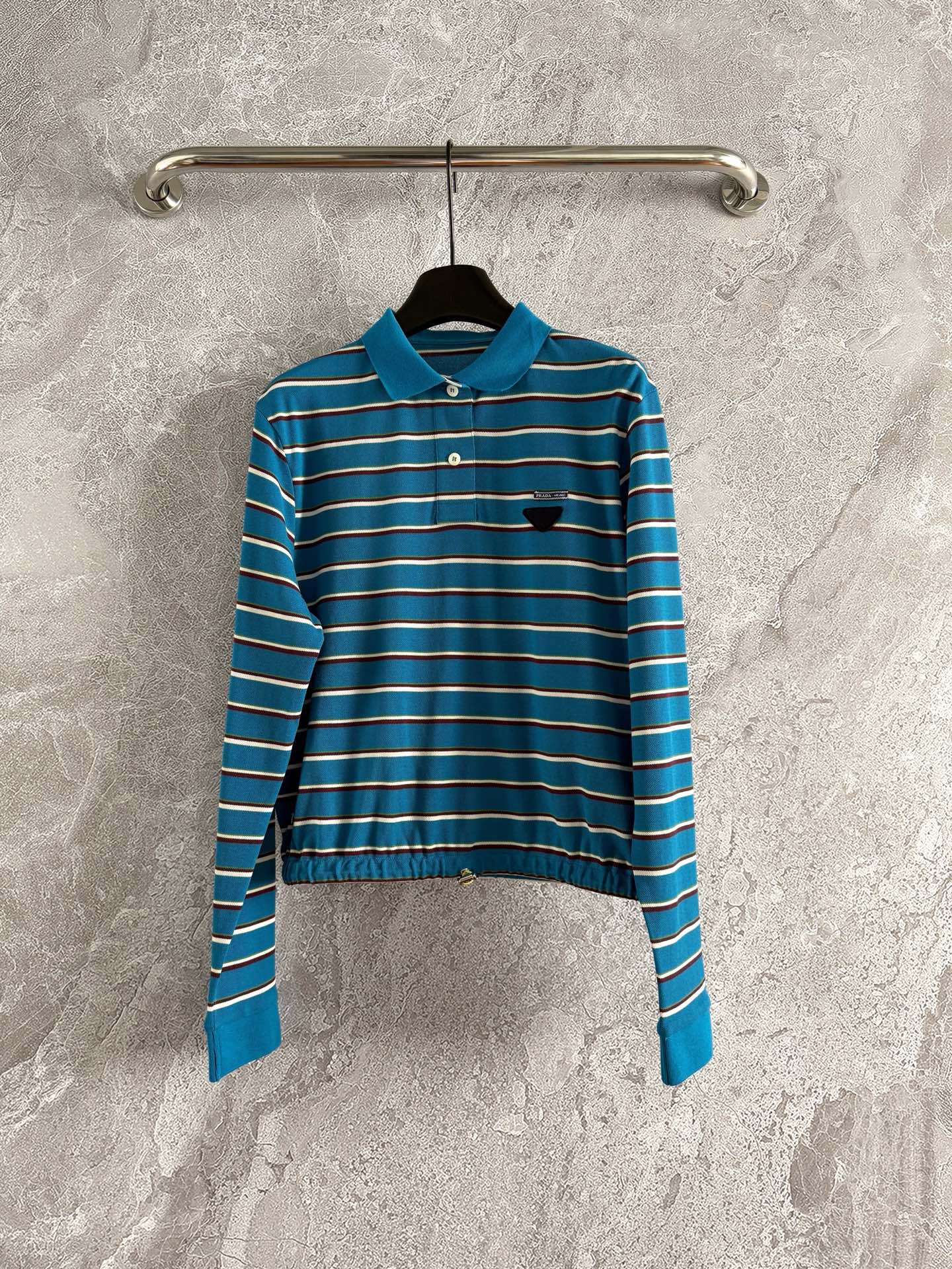 カジュアル ストライプピケ ポロシャツ プラダ Tシャツ コピー 長袖Tシャツ