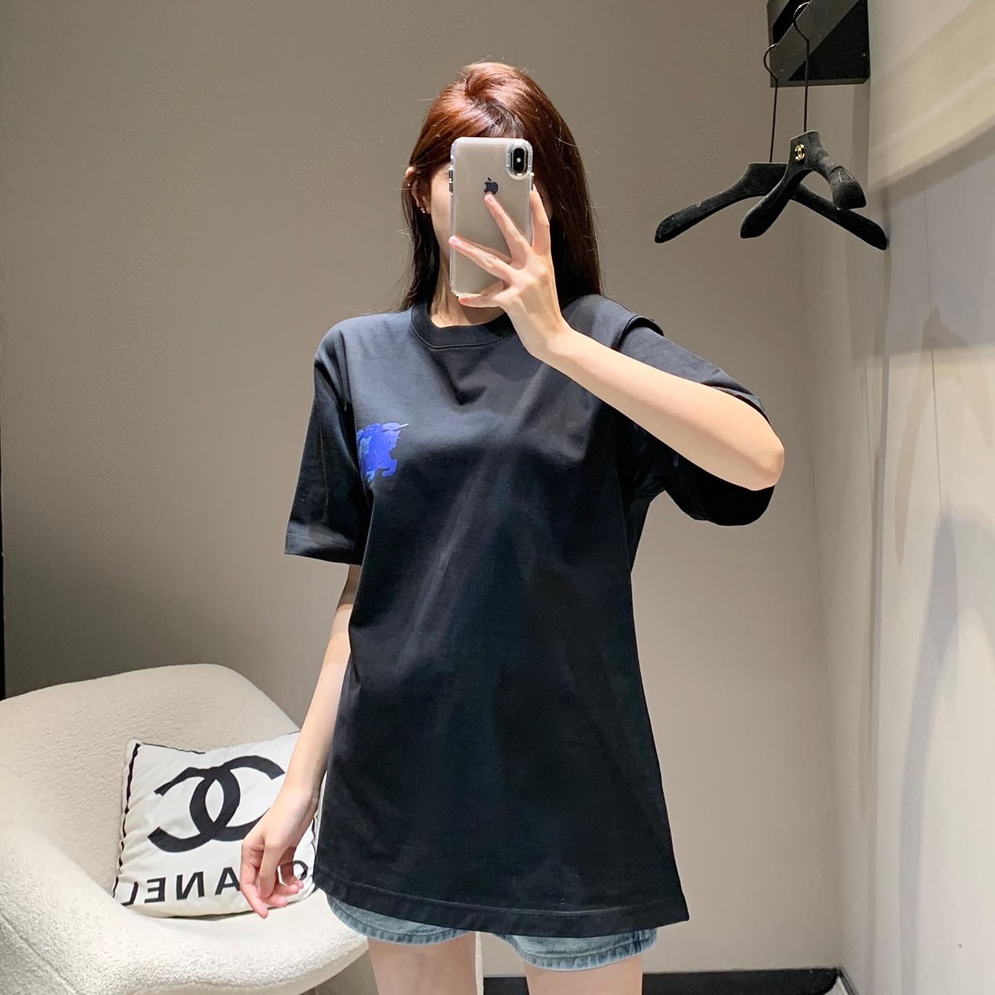 ユニセックス EKD コットンTシャツ バーバリー 半袖Tシャツ コピー ブラック