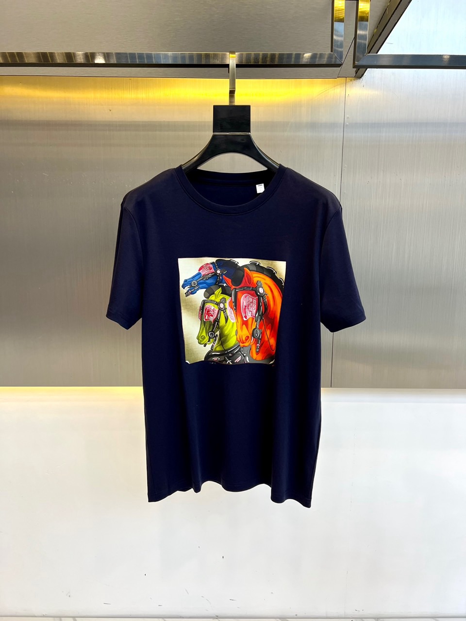 定番 快適 シルケットコットン 半袖Tシャツ エルメス Tシャツ コピー ネイビー