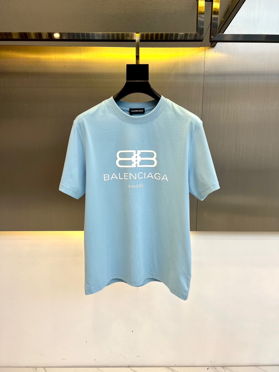 カジュアル ロゴプリント 半袖Tシャツ バレンシアガ Tシャツ コピー コットン ライトブルー