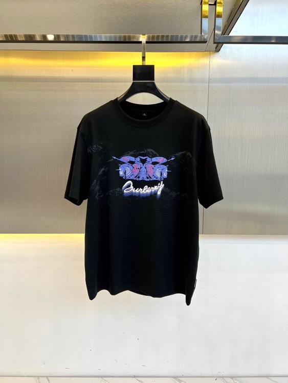 おしゃれ カジュアル バーバリー Tシャツ コピー プリント 半袖Tシャツ ブラック
