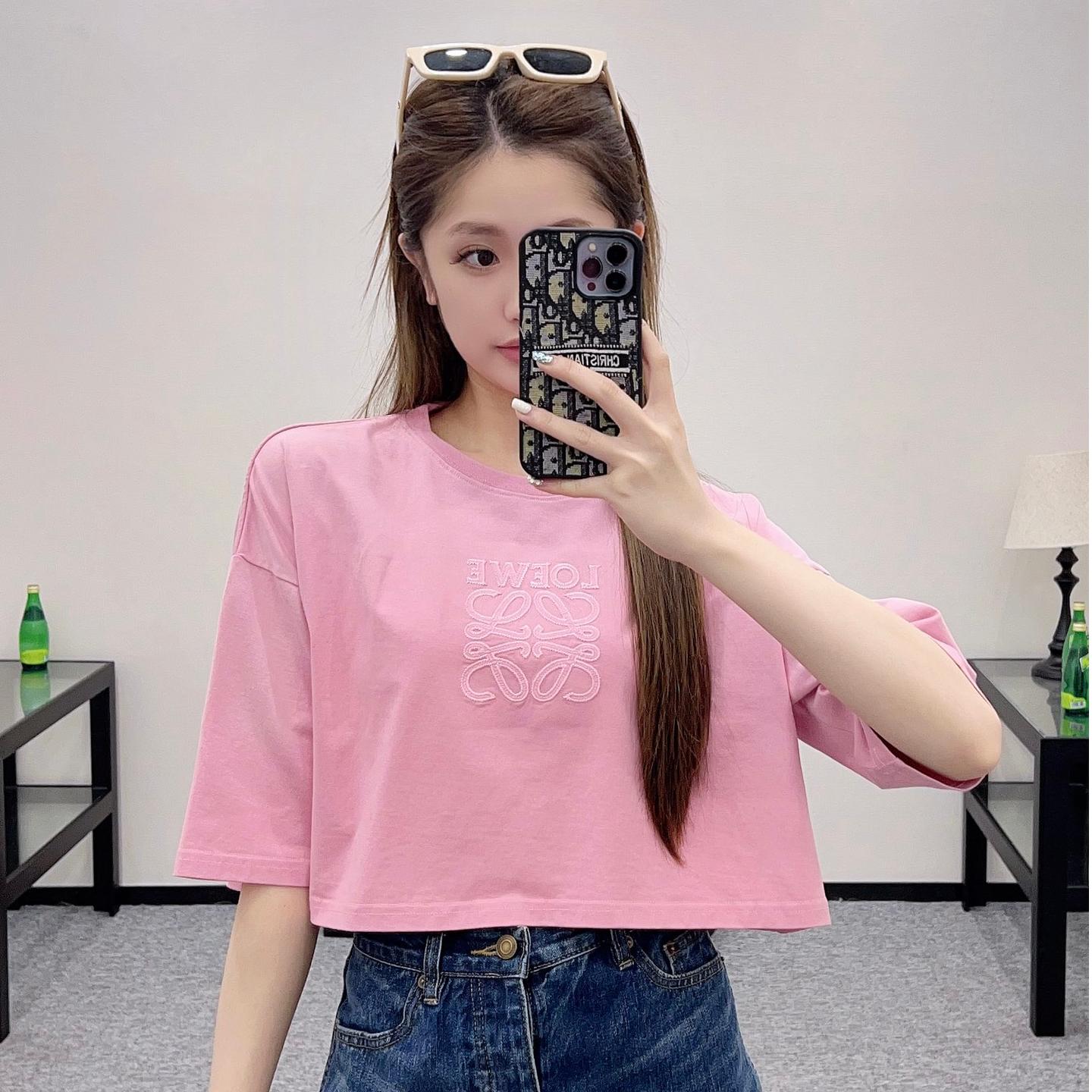 カジュアル アナグラム クロップドTシャツ ロエベ Tシャツ コピー ピンク
