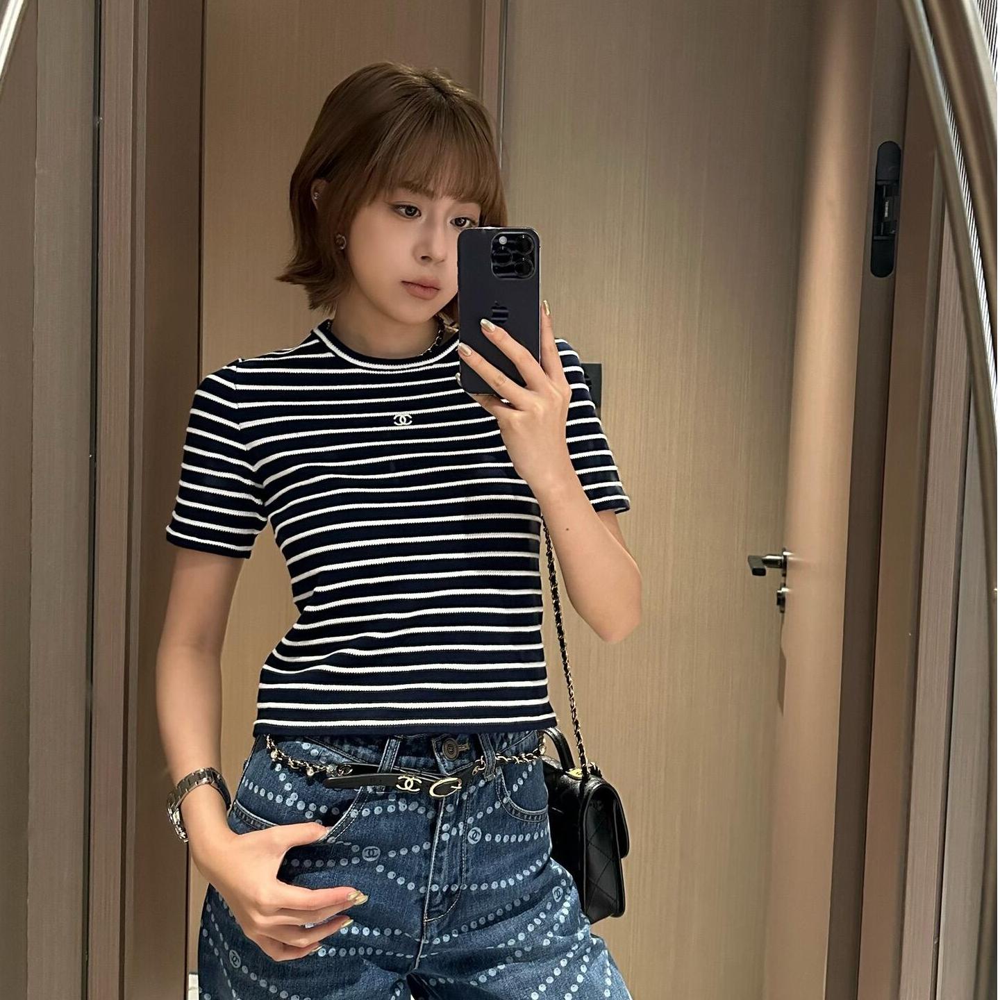 洗練された コットン 半袖Tシャツ シャネル Tシャツ コピー クルーネック