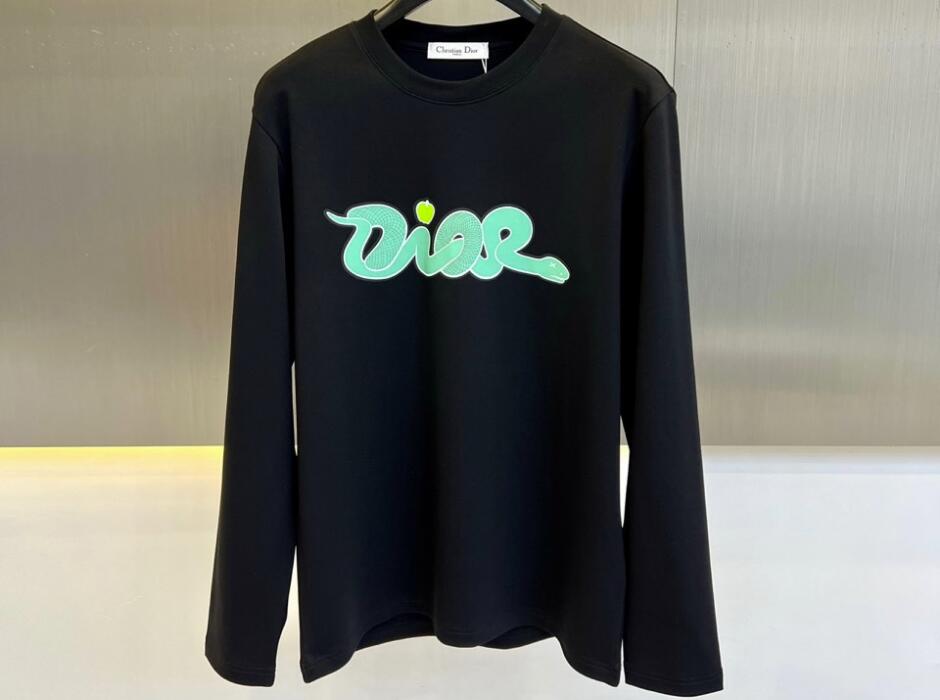 シンプル ロゴ入り 長袖Tシャツ クリスチャン・ディオール Tシャツ コピー ブラック