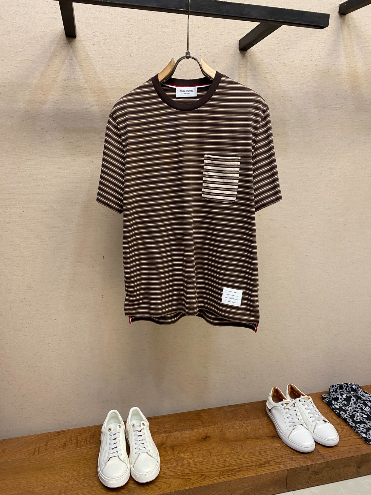 カジュアル ストライプ コットン 半袖Tシャツ トムブラウン Tシャツ スーパーコピー クルーネック