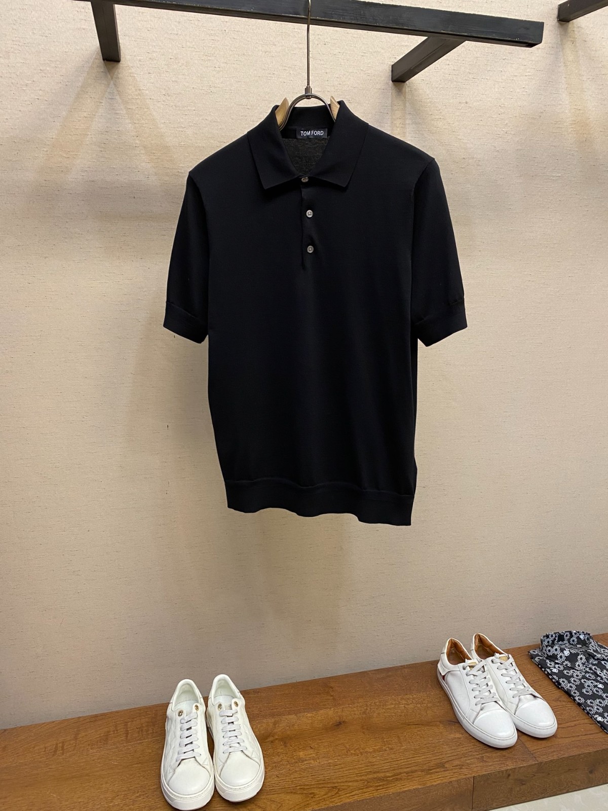 シンプル 上品 半袖 ニットポロ トムフォード ニット 偽物 ブラック