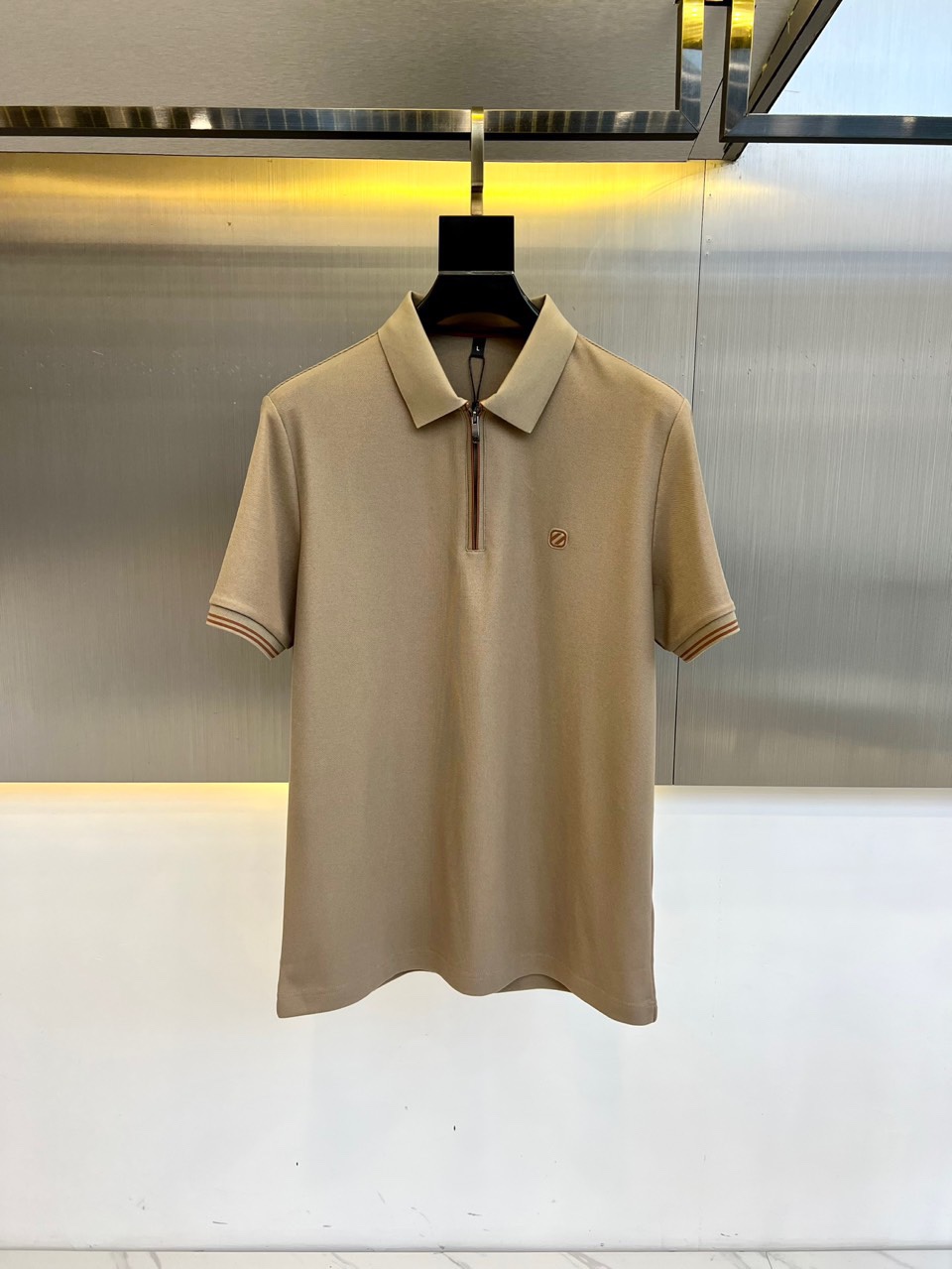 洗練された ハーフジップ ポロシャツ エルメネジルド・ゼニア Tシャツ コピー カーキ