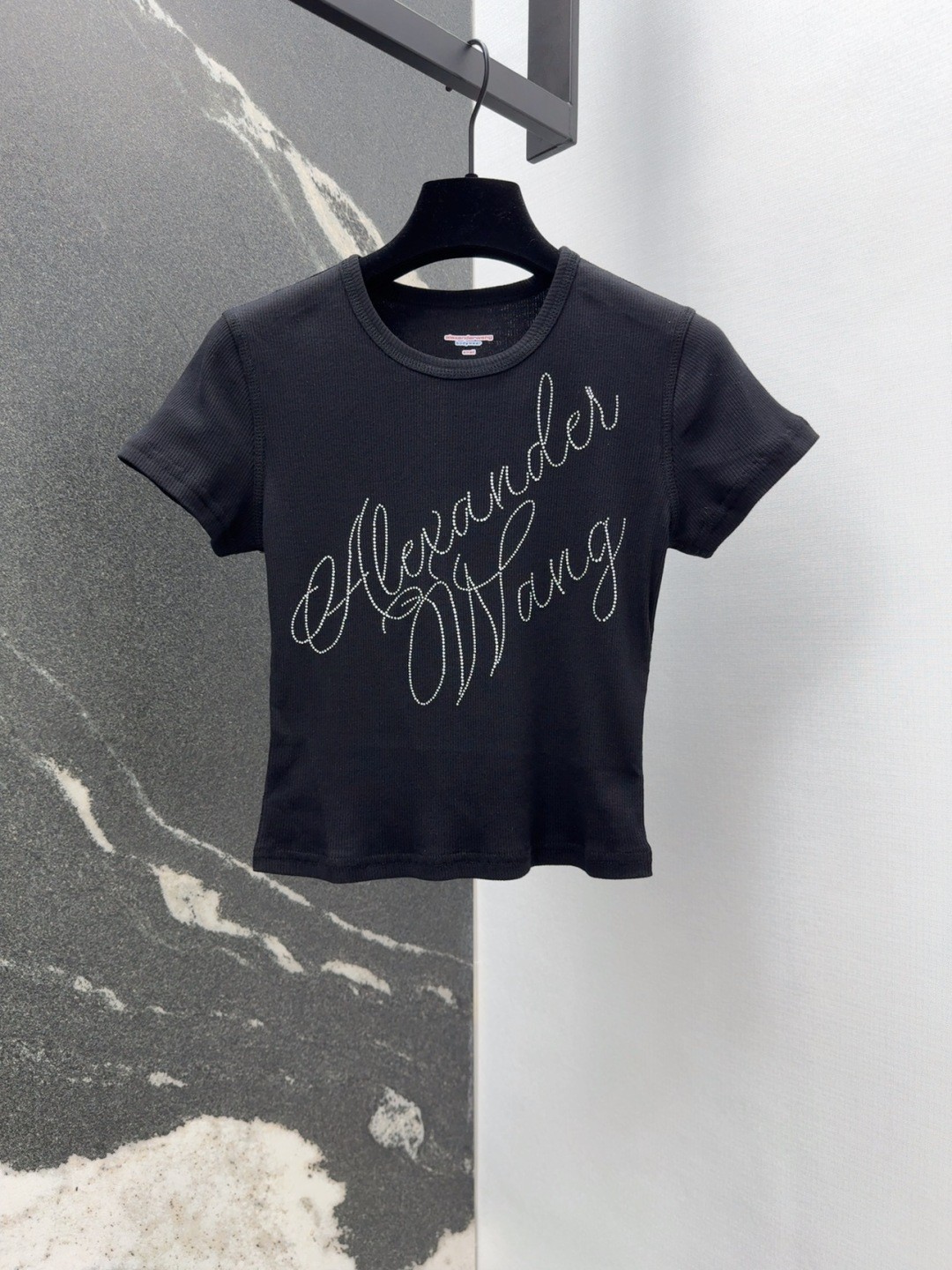 ラインストーンロゴ コンパクト 半袖Tシャツ アレキサンダーワング Tシャツ コピー ブラック