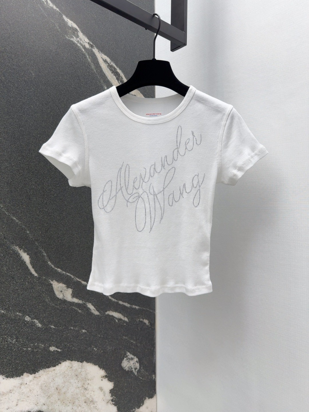 ラインストーンロゴ コンパクト 半袖Tシャツ アレキサンダーワング Tシャツ コピー ホワイト